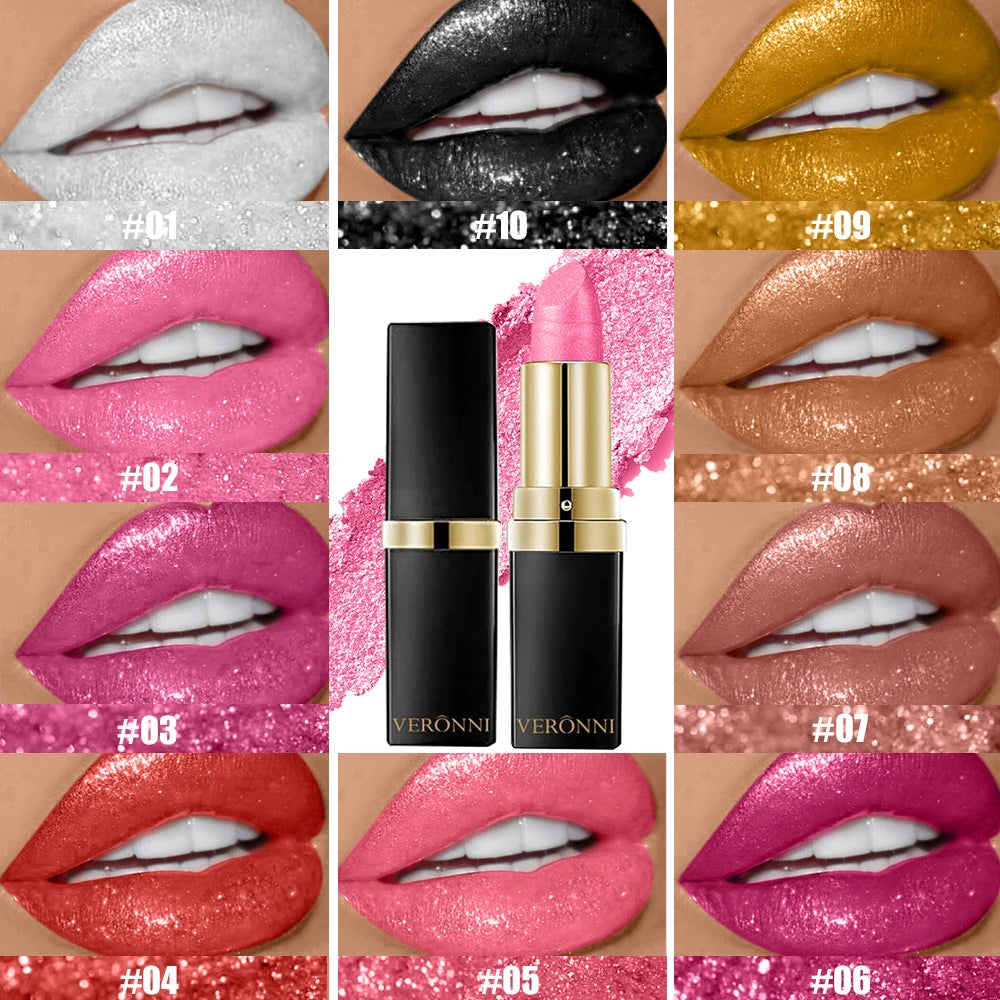 Diamond Shimmer Lipstick Lip Gloss High Pigmented Long Lasting 10 Colors Glitter Lipgloss Lips Makeup Cosmetics Sexy Make Up