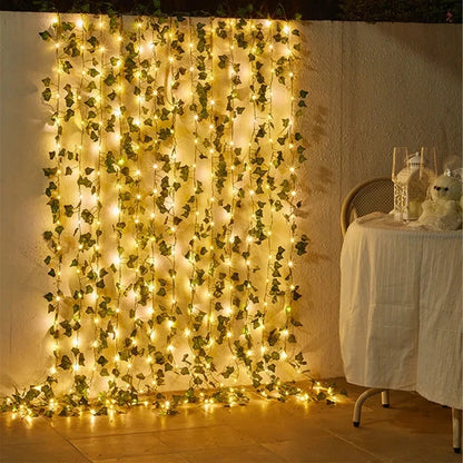Green Leaf String Lights Artificial Ivy Vine Fairy Light Garland Wedding Party Decoration Christmas Home Room Wall Hanging Plant
