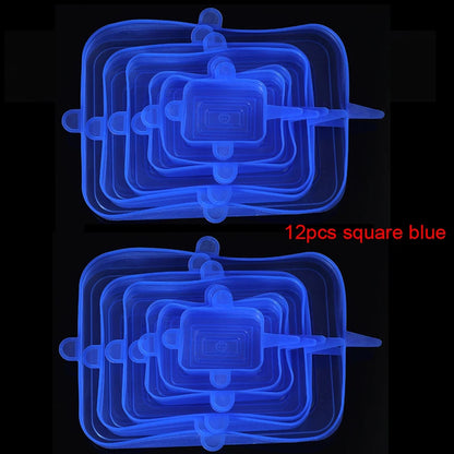 6/12Pcs Silicone Stretch Lids Reusable Food Seal Cover for Pot Bowl Keep Food Fresh Stretchy Wrap Cover Kitchen Cookware