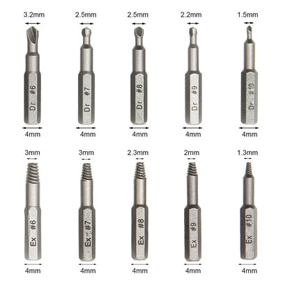 10Pcs 4/6.35mm Damaged Screw Extractor Drill Bit Set