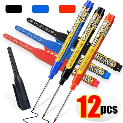 12-1Pcs Multi-Purpose 45mm Deep Drill Hole Long Nibs Waterproof Marker Pens for Bathroom Woodworking Long Head Carpenter Pens