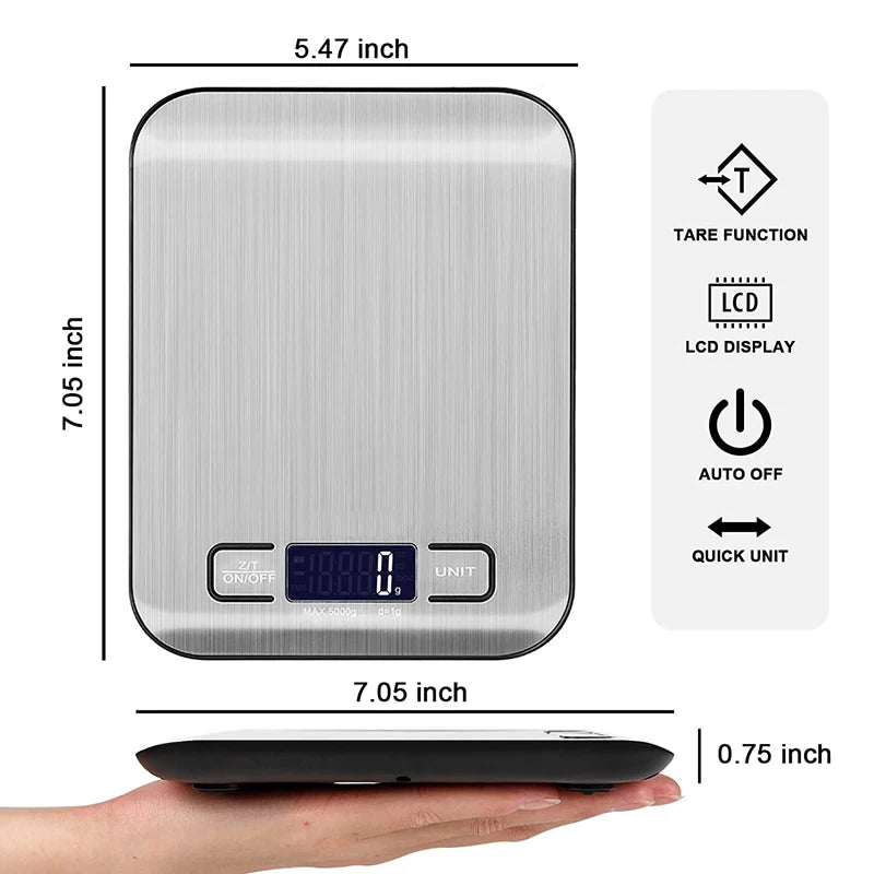 Digital Kitchen Scale 10kg /5kg Stainless Steel Panel Electronic Scales LCD Display Home Food Snacks Weighing Baking Tools