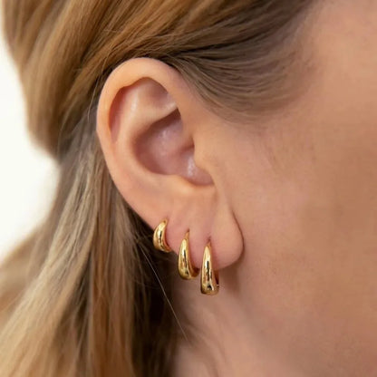 6pcs Fashion Minimalist Chunky Gold Plated Waterdrop Hoop Earrings for Women Smooth C-shaped Water Droplets Earrings JewelryGift