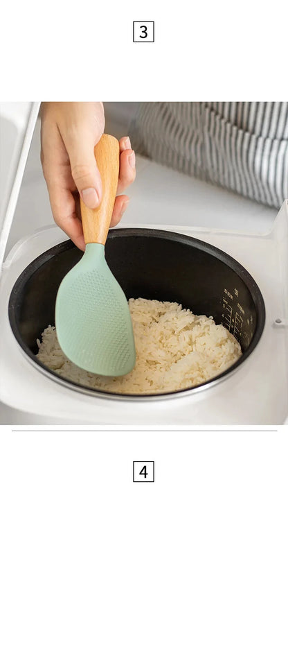 1Pc Silicone Spoon Non-stick Cooking Spoon Anti-scalding Pot Rice High-temperature-resistant Spoon Durable Kitchen Gadgets