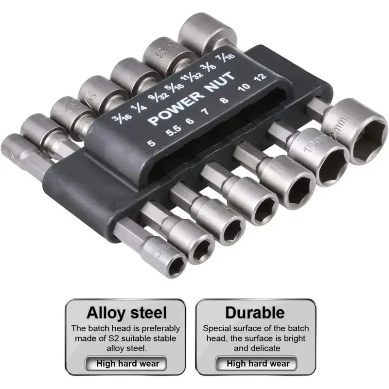 9pcs/set 5mm-13mm Hex Sockets Sleeve Nozzles Nut Driver Set Screwdriver Set Adapter Metric Socket Powerful Drill Bit Tool Wrench
