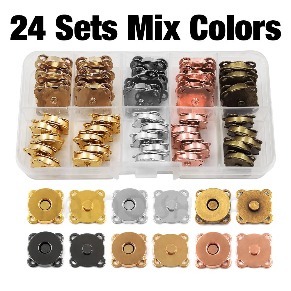 20sets 10mm-18mm Sew-on Metal Magnet Buckle Snap Fasteners Buttons Kits DIY Sewing Garment Accessories Materials Wallet Buckle