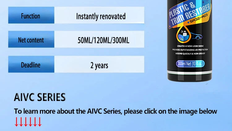 AIVC Plastic Restore Revitalizer Plastic Renovator Longlasting Coating For Car Rubbers Refurbish Clean Gloss Black Shine
