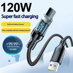 120W USB to Type C Cable Phone Super Fast Charging Cable With LED Display